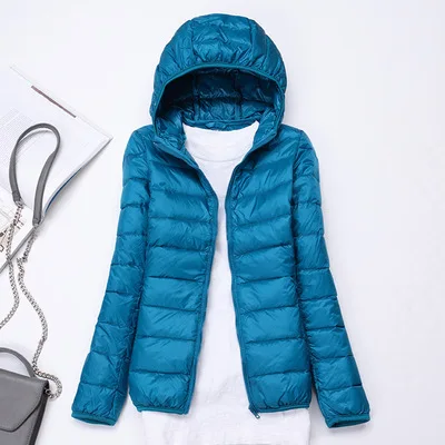 Lake Blue Style 1 Красивый ультра-светильник, женские пуховики с капюшоном, зимнее пальто с длинным рукавом, теплая тонкая куртка 7XL размера плюс, женская одежда - Цвет: Lake Blue Style 1