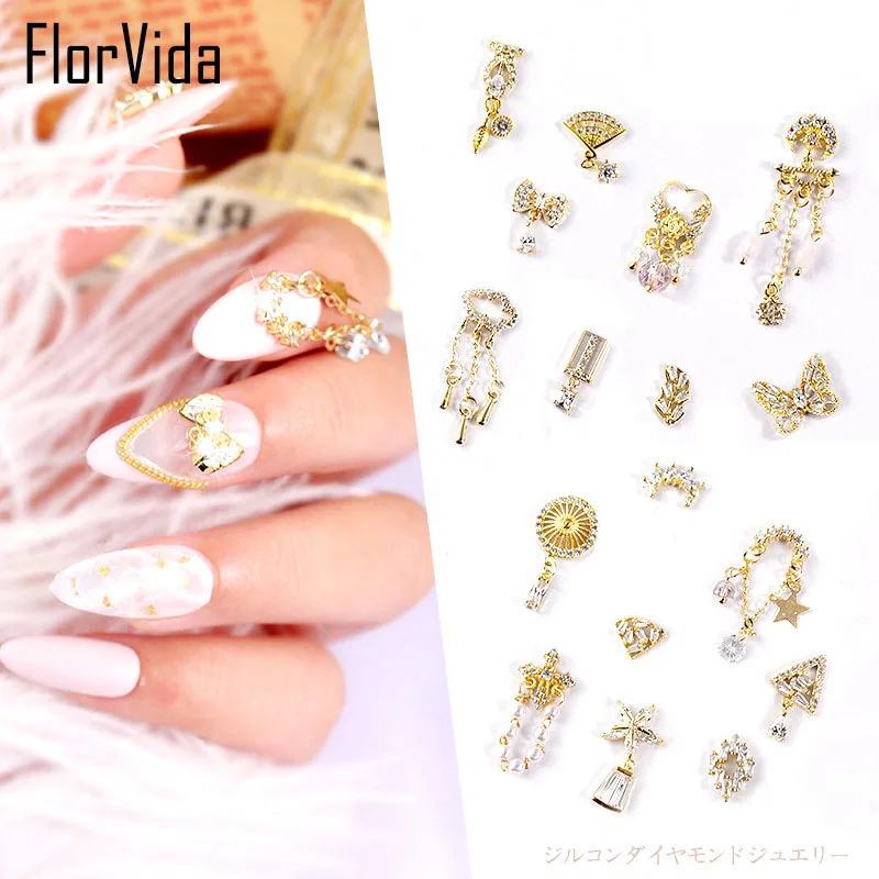 

Nail Art 3D Gems Strass Gold Metal Decorations With Rhinestones Crystal Design For Nails Pendant Stickers on Nail