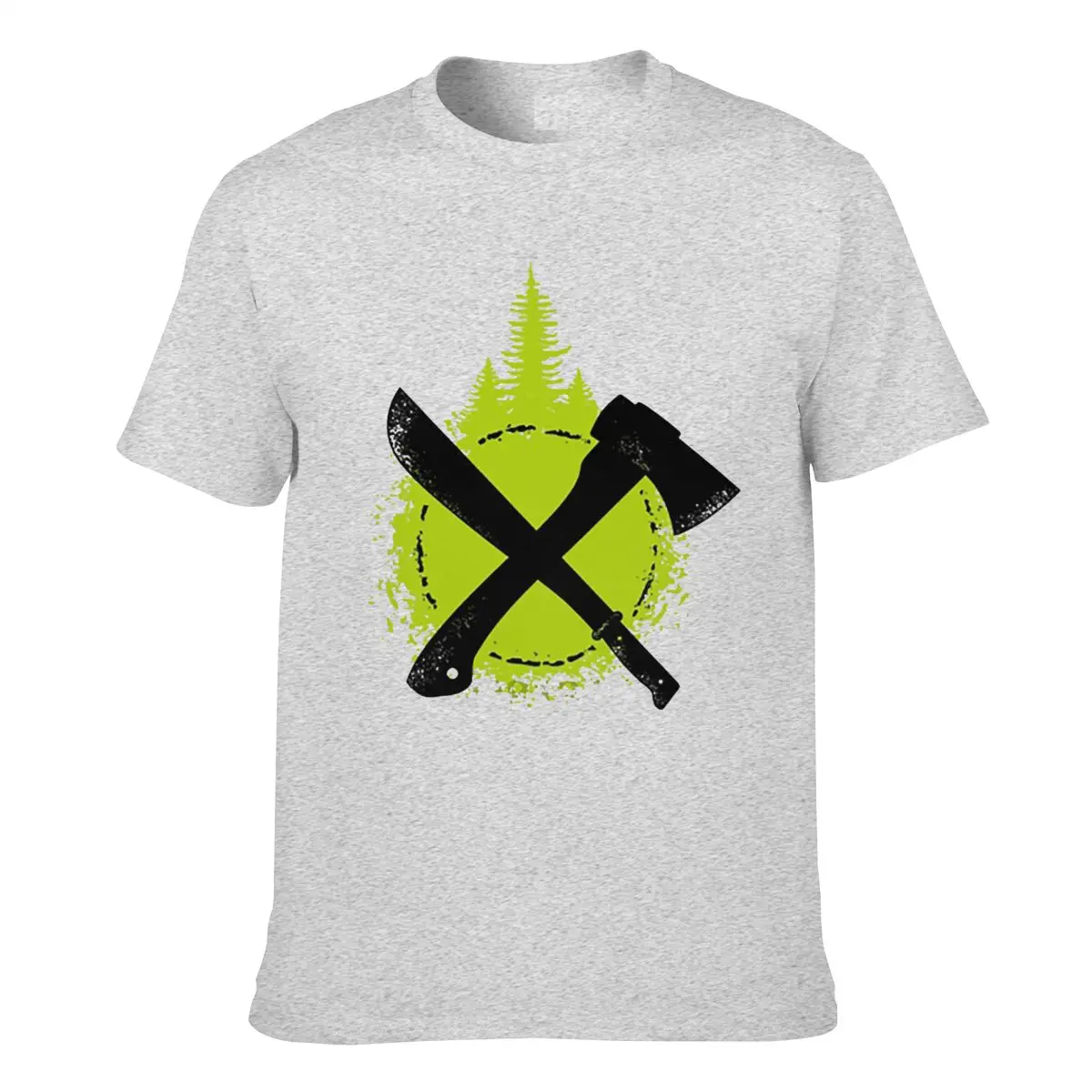 

Axe Machete Wear White Mens Crew Neck T Shirt Bushcraft with Trees Casual Cotton Short Cn(origin)