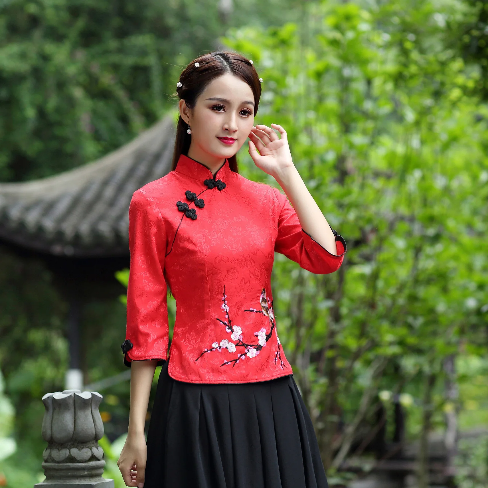 Cheongsam Топ Qipao Новинка Цветочная элегантная традиционная китайская одежда для женщин китайские рубашки платье свадебное Vestidos Tang - Цвет: Color4Top