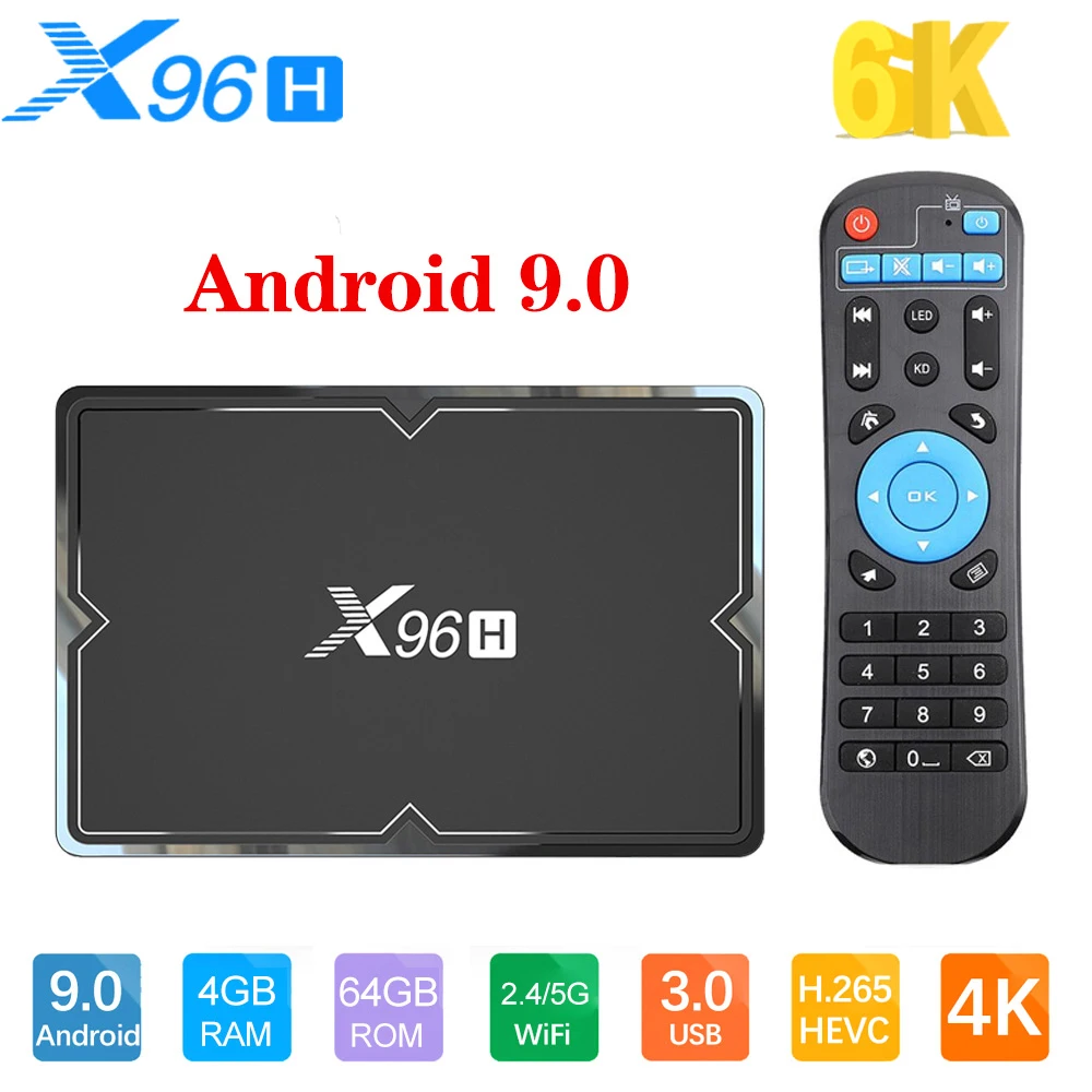 

X96H Smart TV Box Android 9.0 4G 64G H603 Quad core 5G Dual Wifi Bluetooth 4.1 3USB 4K HD Set-Top Box YouTube Netflix IP TV Box