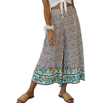 

Women Baggy Long Pants New Boho Floral Loose Hippie Wide Leg Trousers Female Palazzo Casual Trousers Sports Elastic Waist Pants