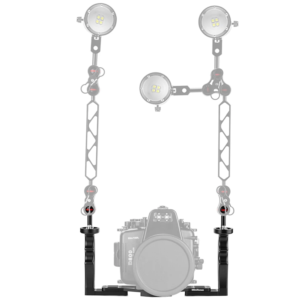 Duplo de Alumínio da Bandeja do Punho Aperto para Caixas Braço de Luz Dobro da Bola e Cabeça de Mergulho da Braçadeira de Bola Subaquáticas da Câmera com 8 Conjunto Double - Arm ys - Image 4