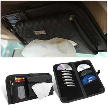 

Multi-function Leather Sun Visor Car Storage Holder Vehicle Pocket Organizer Tissue box CD storage folder ID card bag
