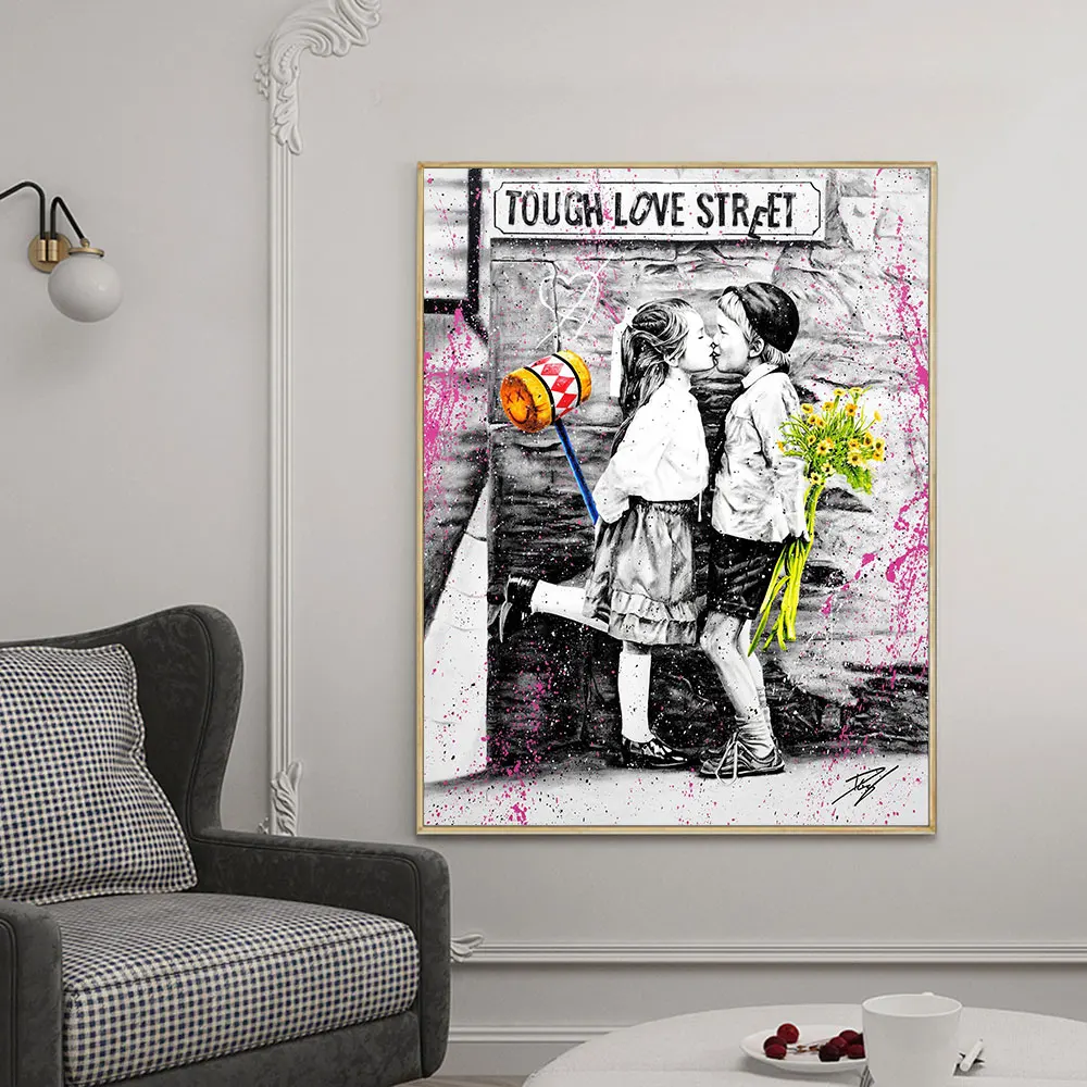 

Modern Graffiti PaintingLittle Boy And Girl Canvas Painting Poster Print Wall Art Picture For Living Room Home Decor Frameless