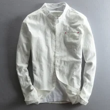 2021 outono moda masculina casual camisa de linho fino ajuste cor sólida manga longa algodão linho masculino gola camisa masculina