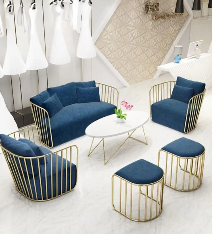 Nordic ins small sofa web celebrity simple modern store clothing store gold iron art sofa single double combination
