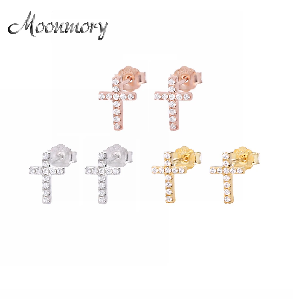 Moonmory, простые Роскошные ювелирные изделия, 925 пробы, серебряный крест, серьги-гвоздики для женщин, маленький крест, серьги-гвоздики, Brincos, Рождественский подарок