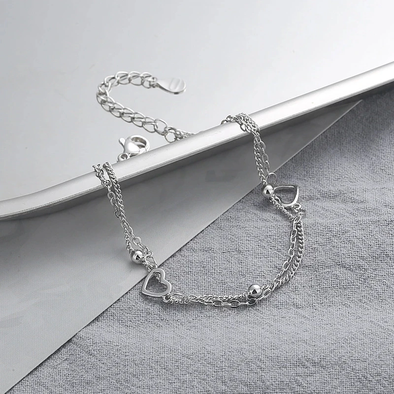 VENTFILLE-pulsera de cuentas redondas huecas para mujer, de Plata de Ley 925, corazón de amor doble, joyería romántica, clásica y ajustable