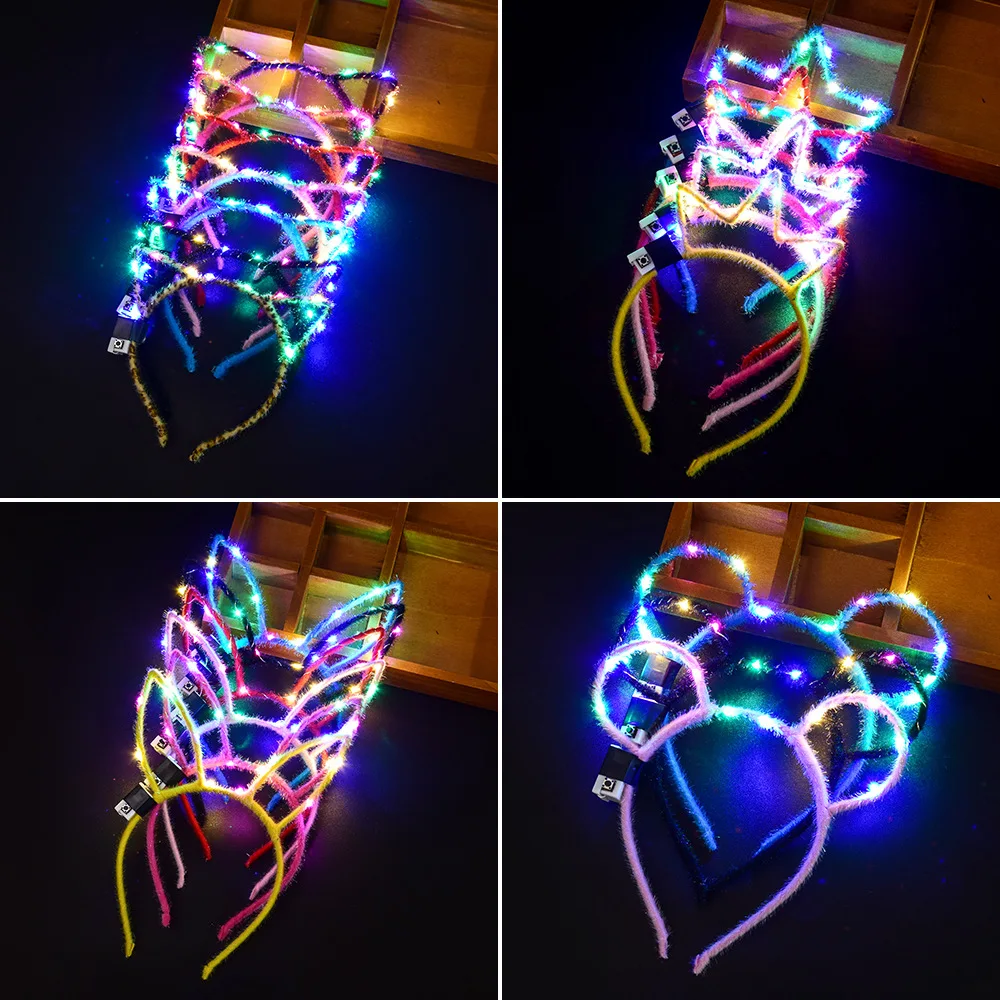 

LED Cat Ears Tiara Crown Headband Rabbit Hairwear Wreath Glow Headwear Head Band Gift christmas Easter