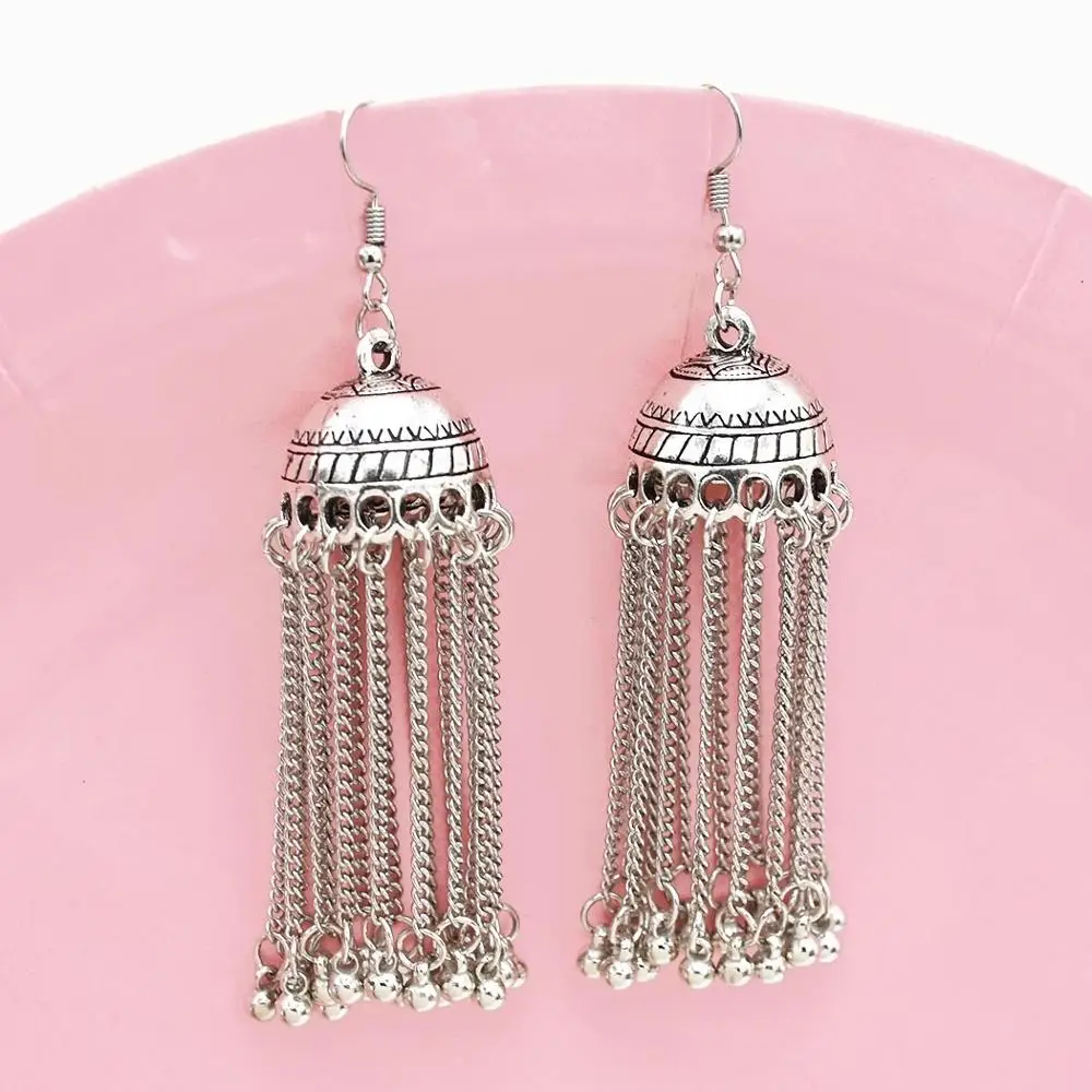 Индийские окисленные серьги Jhumka Jhumki Золотые Серебряные Колокольчики длинные