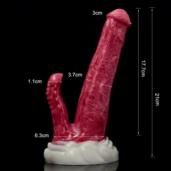 FAAK New Red Double Horse Dildo With Suction Cup Clit Massage Silicone Anal Sex Toys For Women Man Flexible Erotic Products 3