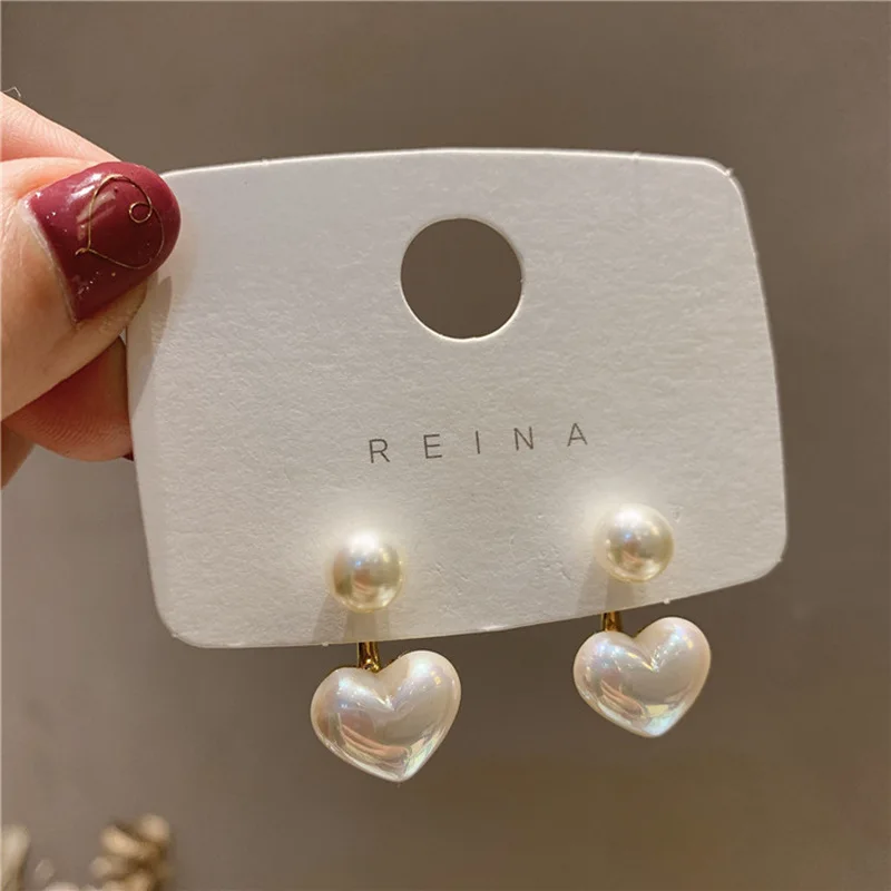 Fine-Earrings Contracted Heart-Pearl Elegant Sweet Women New-Fashion Temperament Joker