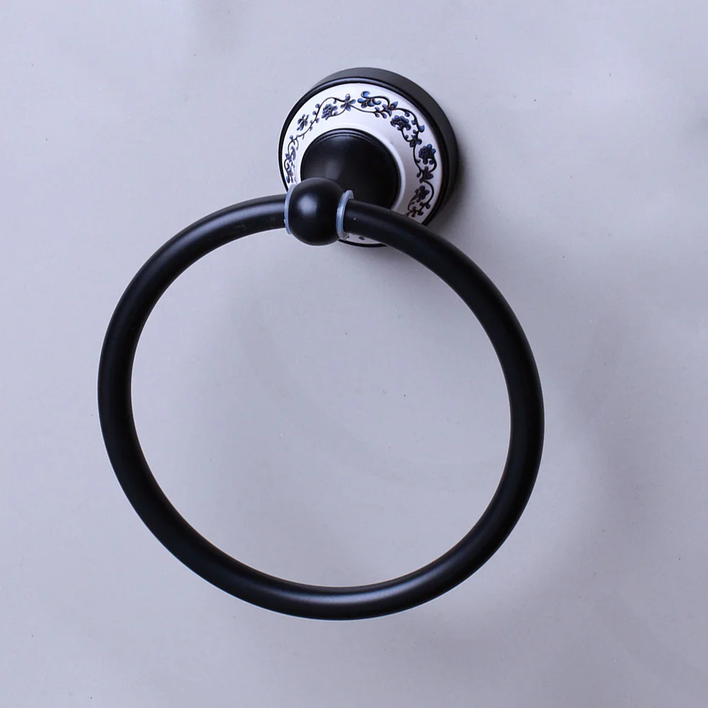 JIENI Wall Mounted Matte Black Washroom Bathroom Accessories Towel Ring Rack Paper Holder Toilet Brush Holder Frosted Glass Cup