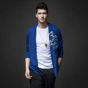 

Free Shipping New male fashion personality casual men's clothing 2020 spring embroidered Slim cardigan sweater coat S181110249