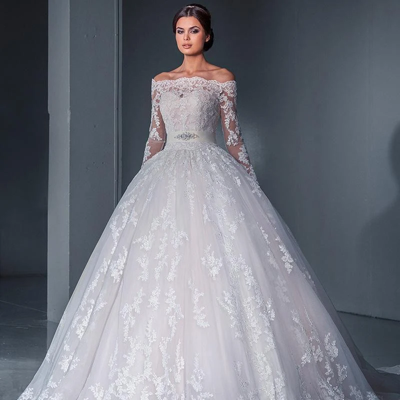 

Lace Wedding Dresses 2019 Off the Shoulder Appliques Bride Dress Princess Gown Free Shipping robe de mariee 2018 Full