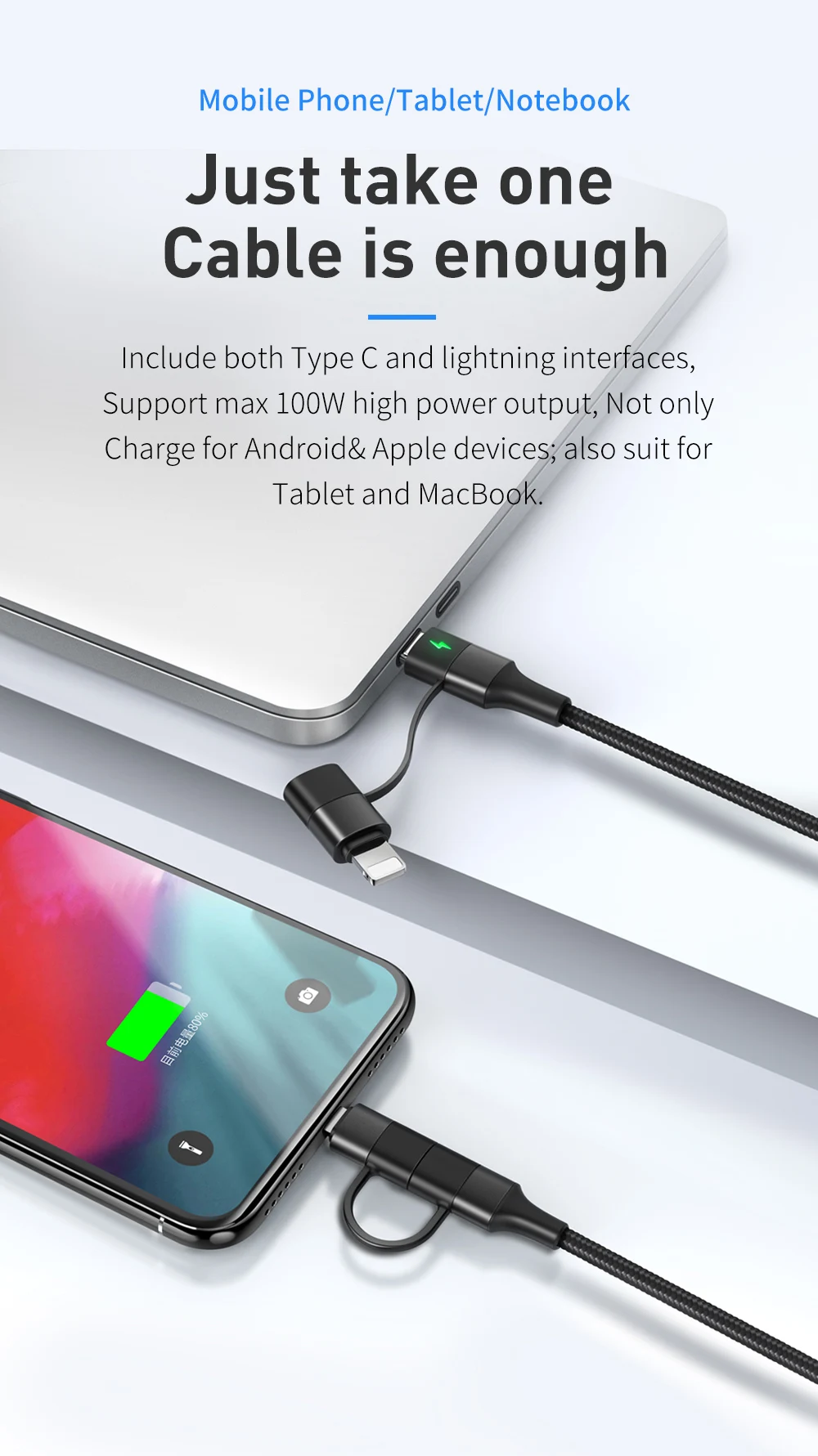 Mcdodo 100 Вт usb type C кабель PD Быстрая зарядка для IPhone 11 Pro Max Xs Max X IPad Macbook samsung huawei 2 в 1 шнур для зарядки и передачи данных