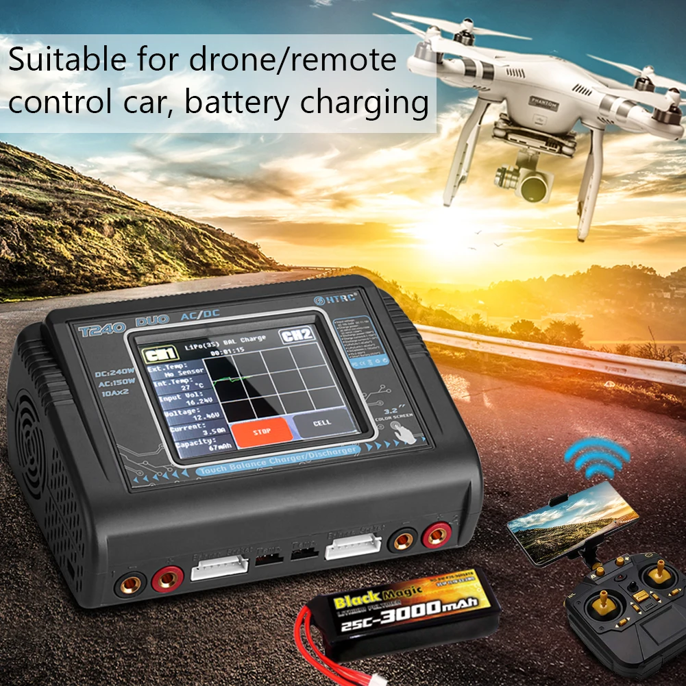 HTRC T240 Duo зарядное устройство Dis зарядное устройство AC 150 Вт DC 240 Вт 10A сенсорный экран двухканальный Lipo баланс зарядное устройство для RC модели игрушек