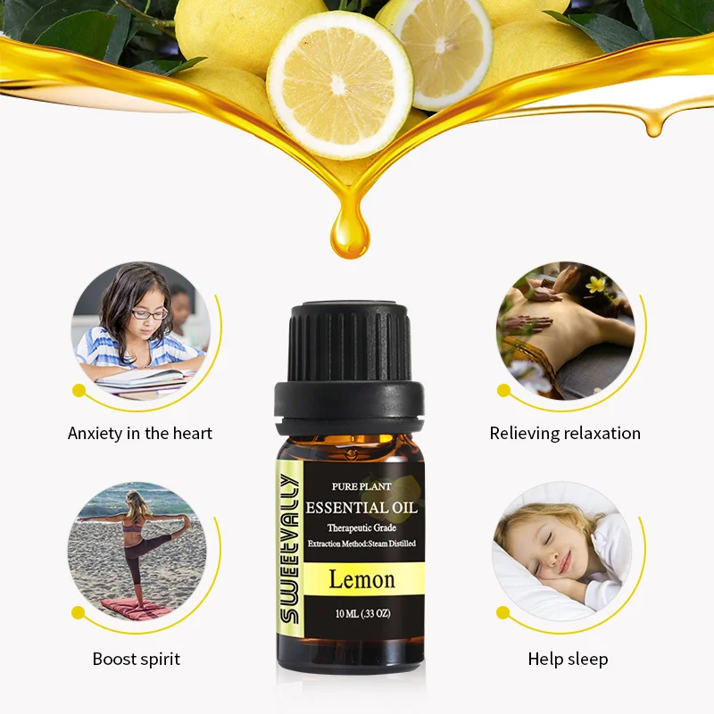 

10ml Lemon Essential Oils For Aromatherapy Diffusers Essential Oils Organic Body Relieve Stress Oil Pure Essential Oil