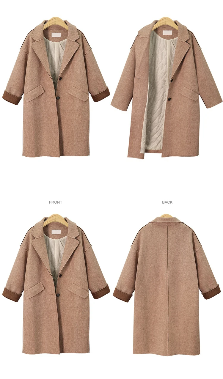 Women Winter Coats Winter New Large Size Women's Solid Color Lapel Windbreaker Loose Plus Cotton Long Wool Coat Female