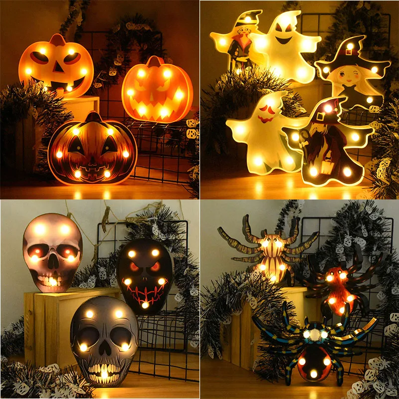 1pc Halloween Decoration Pumpkin Spider Bat Witch Ghost Skull Led Light Night Lamp for Home Party Decor Festival Bar Ornament | Дом и сад
