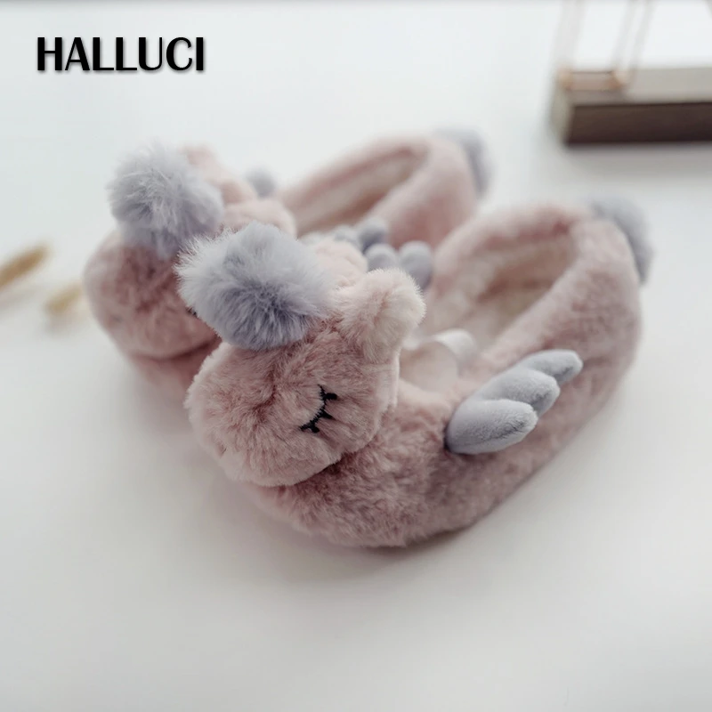 

New Winter Kawaii unicorn Parent-child home shoes Japanese women and child plush slippers soft Bedroom non-slip flats women