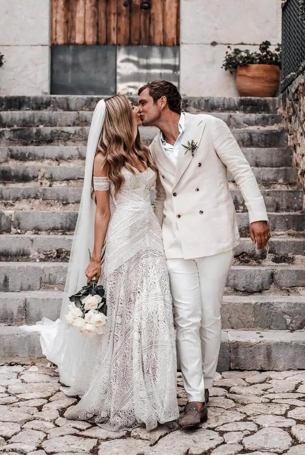 Robe De Mariee милое кружевное свадебное платье в стиле бохо с открытыми плечами длинное свадебное платье сексуальное платье для невесты без спинки