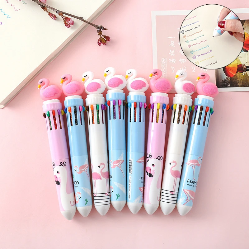 Lovely Flamingo Ballpoint Pen. Graffiti Pen 10 Colors Press Bullet Point Ballpoint Pen Signature Pen