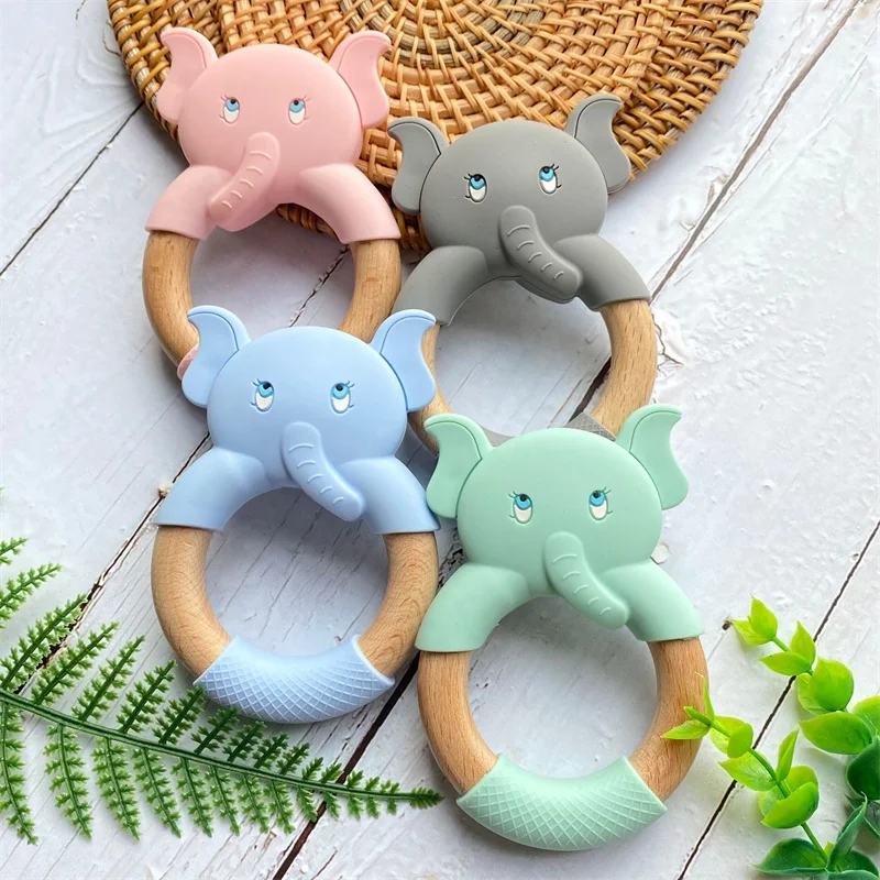  코끼리 나무 Teether 동물 링 실리콘 너도밤나무 나무 반지,  젖꼭지 펜던트 간호사 액세서리 아이를 위한 장난감, 1 개