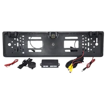 HD rearview camera car European license plate frame camera Light 12 LED 170 backup reverse camera IR with 2 parking sensor parking video rear camera in license plate to connect dvd monitor for car 1 hd camera 2 sensor embeded frame european license