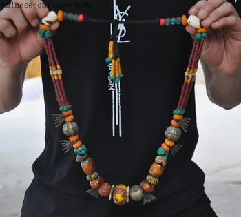 

christmas decorations Old Tibet Silver Coral Crystal Turquoise Beeswax Shell Pray Bead Necklace Amulet halloween