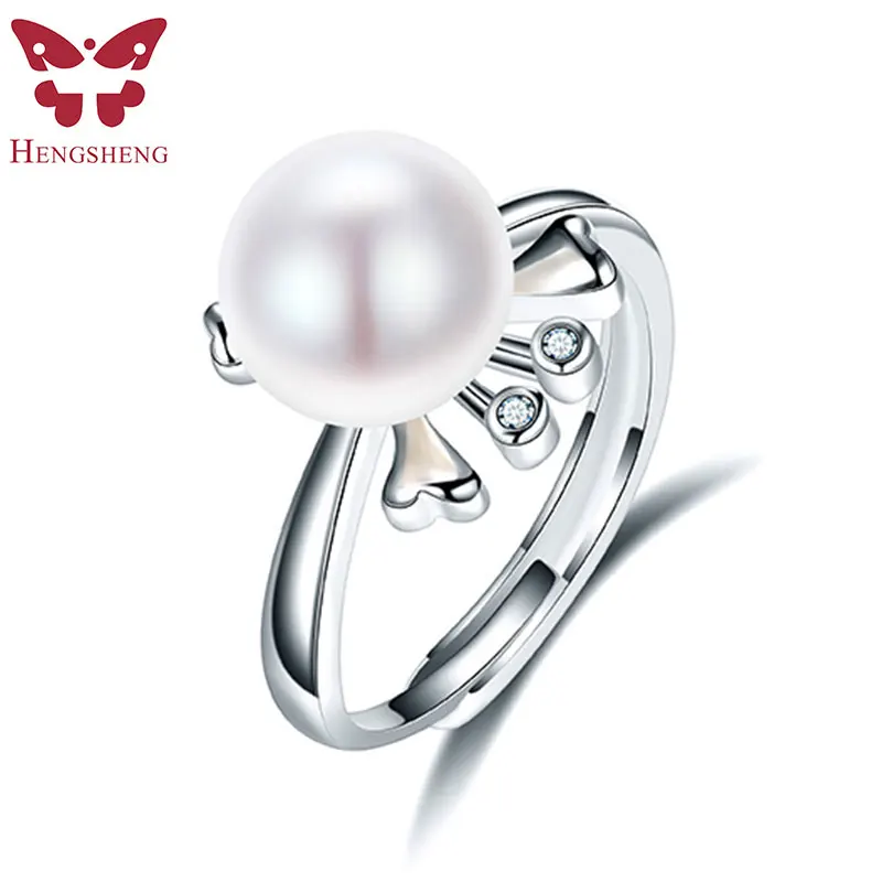 Frog design 8-9mm natural freshwater pearl ring for women gift, 925 sterling silver women adjustable jewelry ring