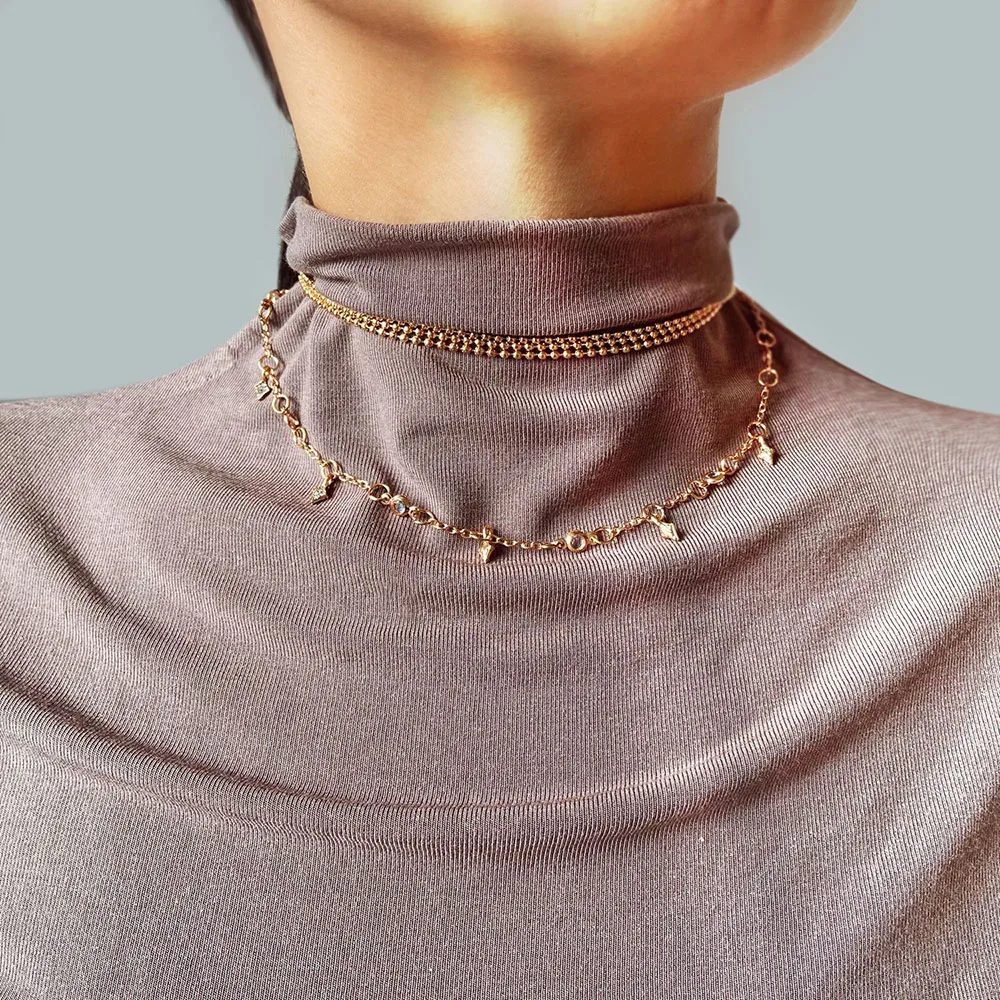 Modyle Gold color Multilayer Chian Choker Necklace Set Pendant for Women Multi Chain love Bohemian on Neck Jewelry | Украшения и