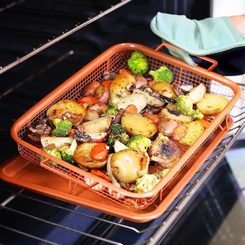 Copper rectangular tray Crispy French chef skillet kitchen cooking crispy basket easy to clean grill pan |