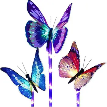 

3Pcs Waterproof LED Solar Optical Fiber Butterfly Lights Stake Lamp Garden Decor