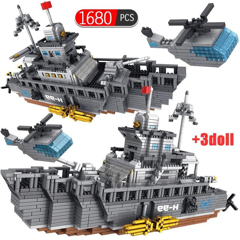 

1680PCS Army Military Warship Destroyer Ship Aircraft Carrier 3D Model DIY Diamond Mini Building Blocks Figures Bricks Kids Toys