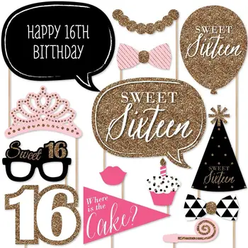 

Sweet 16th Birthday Photo Booth Props Sweet 16 Party Decorations Pink Girl Birthday Photo Props 16th Birthday Party Decor PT37