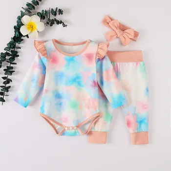 

Menoea Autumn Kids Girls Pajama Clothes Sets Baby Tie-Dye Printed Long Sleeve Pullover Tops Pants Toddler Girl Outfit 3pcs Suits