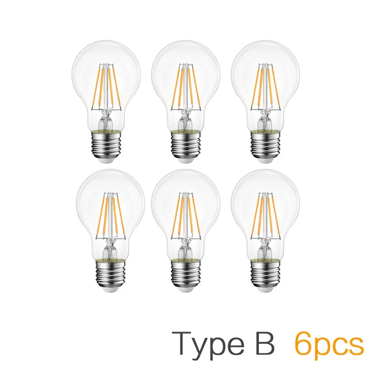 type B 6pcs E27 лампа со светодиодными нитями на цоколе Led лампочка Лампа 220V марочные шарики edison типа «Свеча»), 2 Вт, 4 Вт, 6 Вт 8 Вт Настенный светильник ампулы для дома Внутреннее освещение кухни - Испускаемый цвет: type B 6pcs