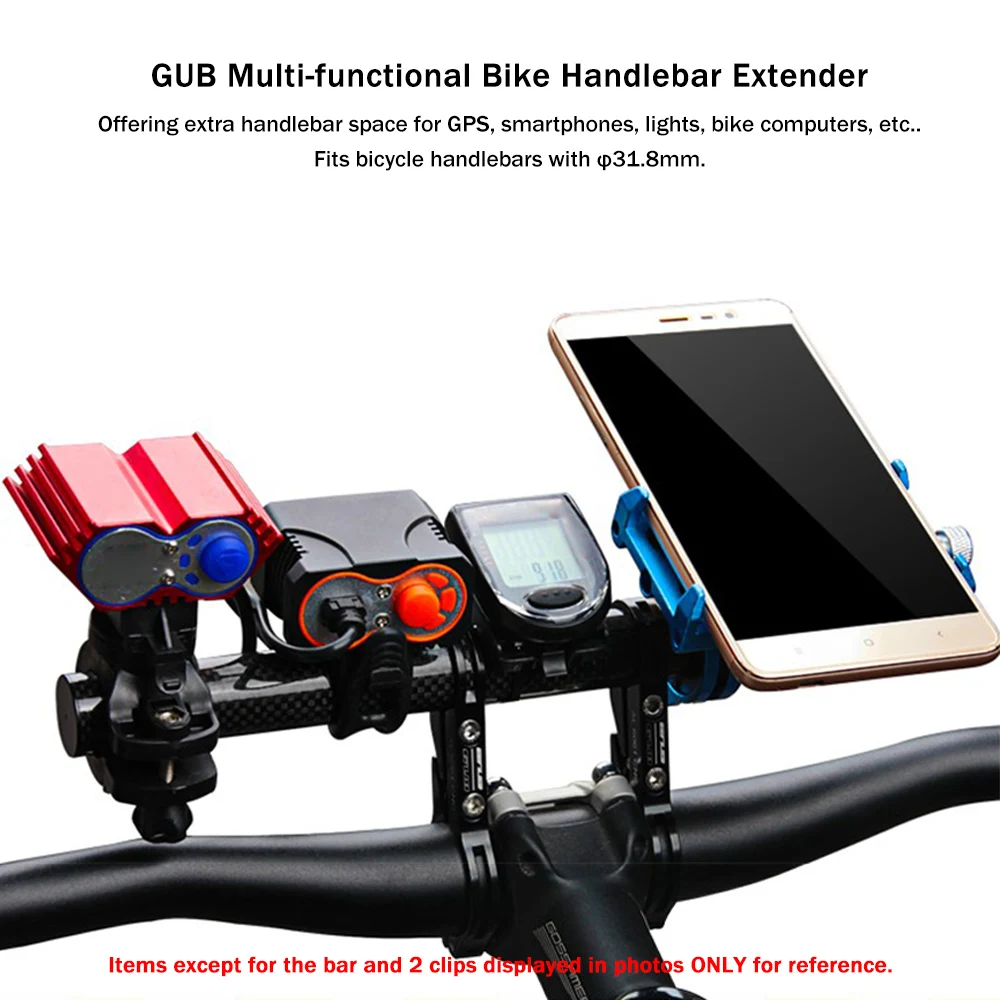 

GUB Cycling Bicycle Handlebar Extender Double Mount Extensions Carbon Fiber Holder 22.2mm Bar Computer Clips Bracket 31.8mm Set