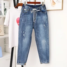 Женские осенне-зимние джинсы размера плюс, женские узкие брюки, женские брюки с высокой талией, джинсы с дырками