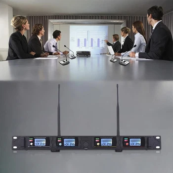 

Professional 4-Channel Uhf Wireless Microphone System Receiver For Conferences Public Speaking Teaching Lcd Screen