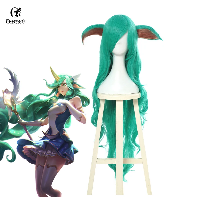 Головной убор для косплея ROLECOS LOL Soraka Star Guardian длинные зеленые кудри синтетические