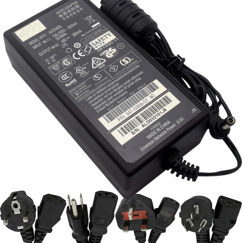 SLLEA 48V 0.38A AC Adapter Power Supply for Cisco VoIP Phone Power Supply CP-7900 CP-7940G 7941 7942 7945 7960 7960G 7962 7965 7970G 