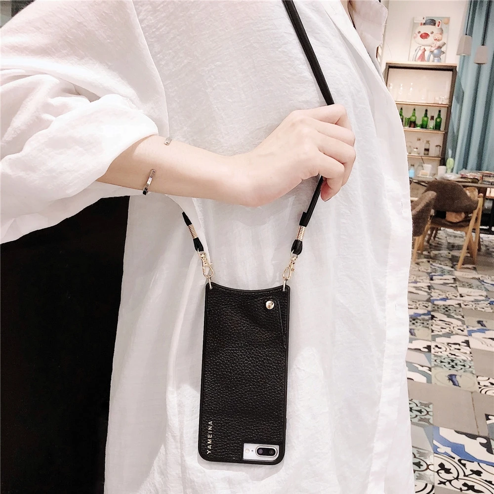 

Stylish Phone Wallet bag for Credit Cards Crossbody Case Cover with Strap long chain for Iphone XS MAX XR X 6S 6 7 8 plus case