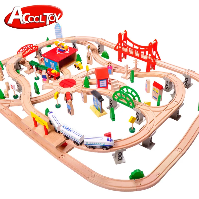 

Acool toy 130-Piece Wooden Train Camera Track Sound Making Camera Track Children Wooden Toy New Products