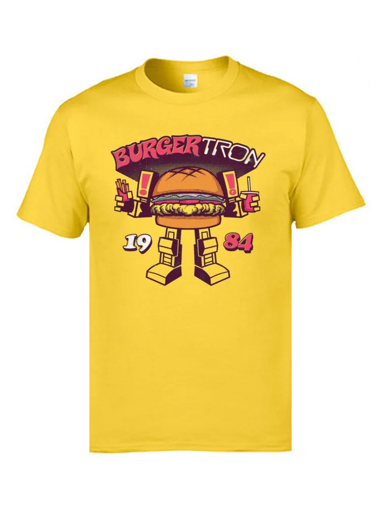 

Burgertron Hamburg Cake Robot Funny T Shirts Transfo Designer Novelty Cartoon Tee Shirt Homme Summer Cool T-Shirts Men