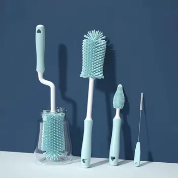 Spazzola per la pulizia delle bottiglie in silicone Ciuccio per bambini Scrubber per paglia Spazzola piccola Tazza di vetro da 360 gradi Set di strumenti per la pulizia della cucina 1