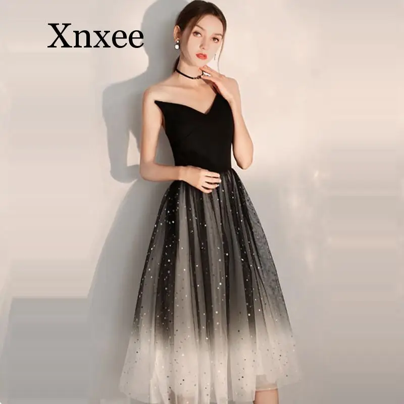 

angel princess Cocktail long Dress Black One Shoulder Pleat Woman Party Dresses 2020 Sleeveless Plus Size Sexy Deep V-neck