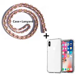 Crossbody Chain Lanyard Phone Case with Transparent TPU Cover for Pixel 10A (Pink brown)
